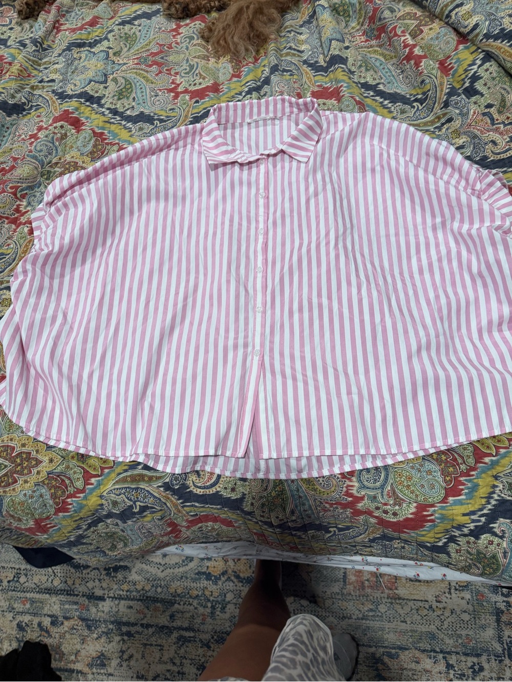 Striped Pink and White Button-Up Shirt